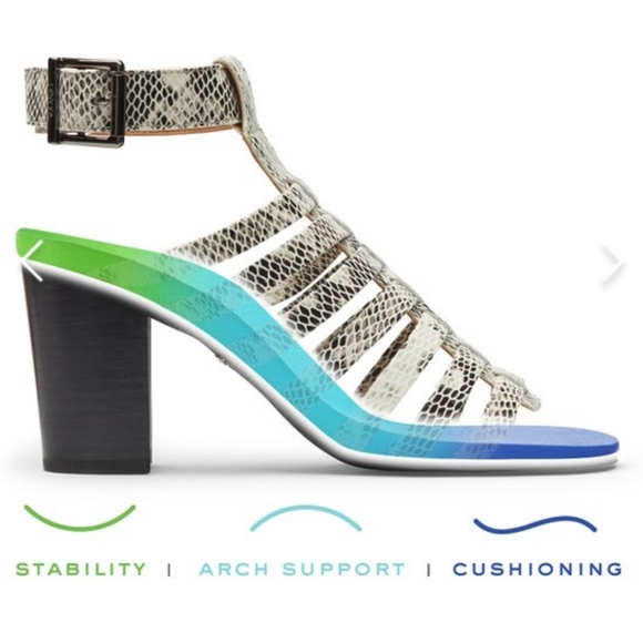 Vionic Sami Snakeskin Leather Strappy Stacked Heel Coushioned Gladiator Sandals - Picture 1 of 16